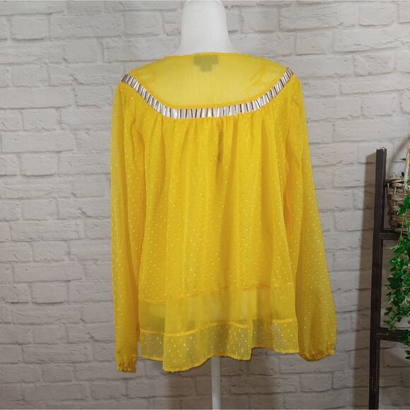 ML Finders Keepers Aspen Yellow Gold Oversized Dot Sheer Belle Top Blouse NWT S - Picture 8 of 11